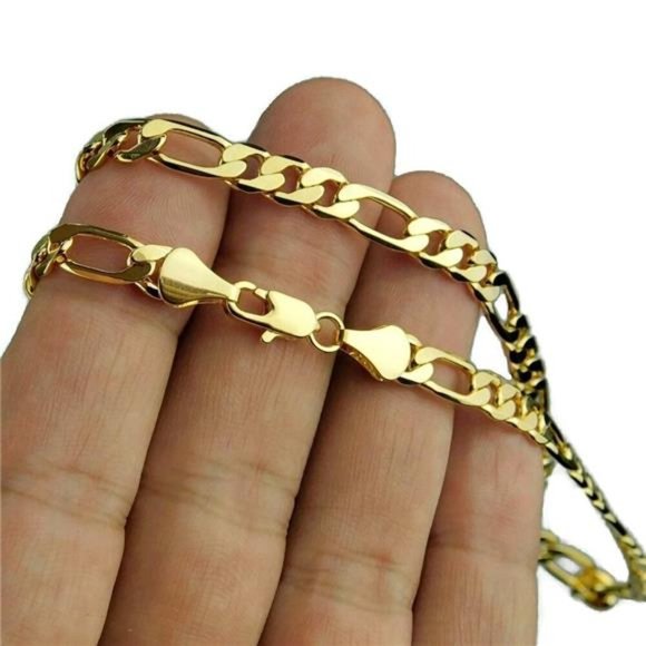 18K Gold Plated Figaro Chain Virgen de Guadalupe Holy Mary Simulated CZ 5.8M 20" - Picture 3 of 7